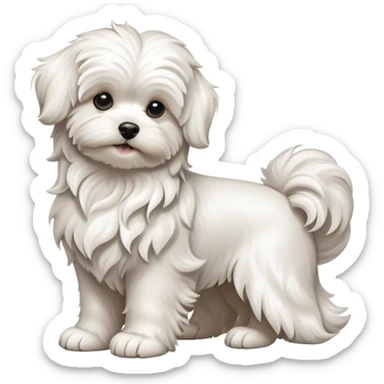 detailed-[wavy haired maltese-dog]-realistic-full-body-sitting-emoji,-tail-resting-loosely-beside-its-paws,-head-tilted-dramatically,--wavy-[white]-fur,-simplified-yet-realistic-focused-features,-highly-detailed,-glowing-with-an-almost-sarcastic sticker