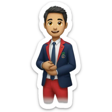 Kiwi bird animated student wearing a school uniform, red vest and navy blue blazer sticker