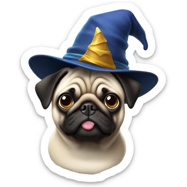 generates a pug dog with a wizard's hat sticker