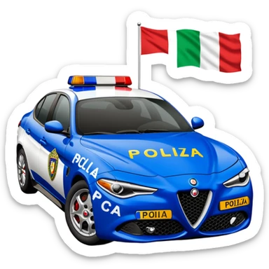 crea auto di servzio alfa romeo giulia colore nero con la scritta sul lato polizia penitenziaria e la un leopardo e la bandiera italiana sticker