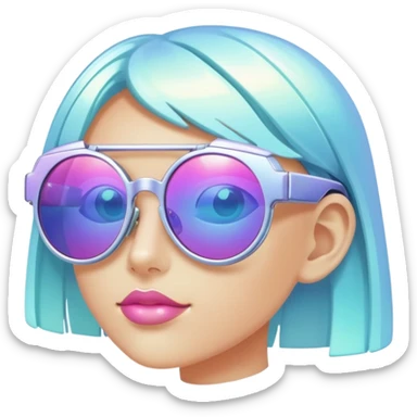 Colorful Y2K glasses with metallic frame, iridescent lenses, futuristic 2000s style sunglasses with digital vibes sticker