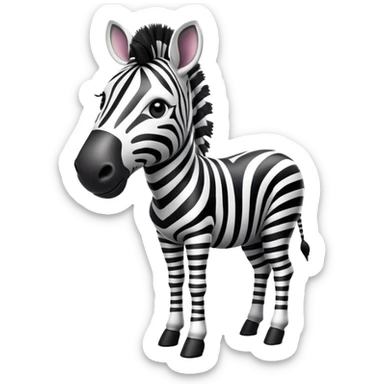 cinematic-zebra-realistic-full-body-standing-emoji,-elegant-frame-balanced-gracefully,-bold-black-and-white-stripes-contrasting-sharply,-head-tilted-dramatically,-expressive-dark-eyes-glinting-with-curiosity,-simplified-yet-realistic-focused-features,-highly-detailed,-glowing-with-an-almost-sarcastic-glow sticker