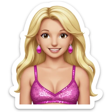 Britney Spears with long blonde hair, sequin pink crop top sticker