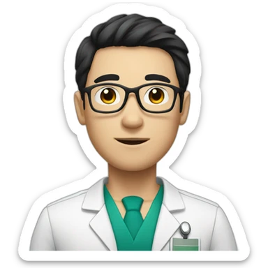 Medic man with black hair, pale skin, round glasses sticker