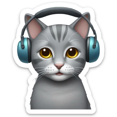 Grey cat with earmuffs sticker