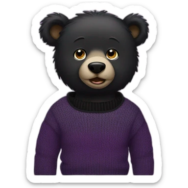 black bear in a black and purple sweater and black jeans with pink eyes.  sticker