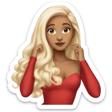 ariana grande, blonde hair, red dress, ethereal posing, light skin sticker