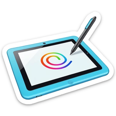 Computer graphics, digital art tools, graphic tablet, stylus, vibrant colors, smooth lines, modern design elements, minimalistic, on a white background, no extra details. sticker