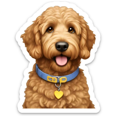 Small brown golden doodle with a collar that says Belle sticker