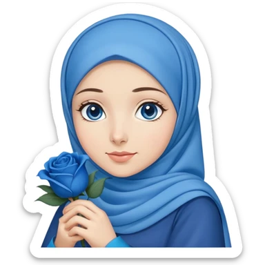Turkish beautiful finish Konya girl blue eyes with blue hijab islamic dress and had on her hand blue rose bag sticker