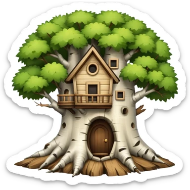 house inside a large birch tree trunk sticker