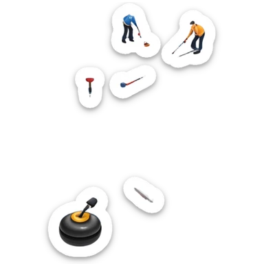 An icon showing a curling match on an indoor ice stadium, with a polished curling stone gliding toward the target and players sweeping. Spectators watch from stands, and flags hang above the rink. Transparent background highlights strategy and focus in the sport of curling. sticker