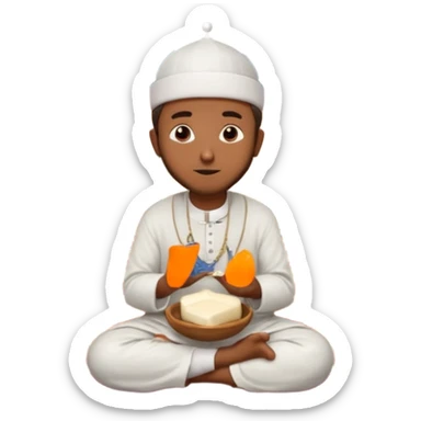 some guy eating 1kg of mozzarella, make it nepalese, more brown, slightly less brown, in a mosque, praying on a carpet sticker
