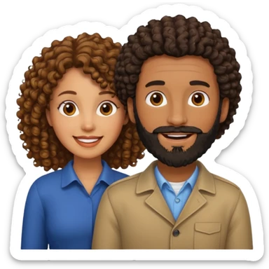 Beso mujer morena rizada y hombre blanco con barba negra sticker