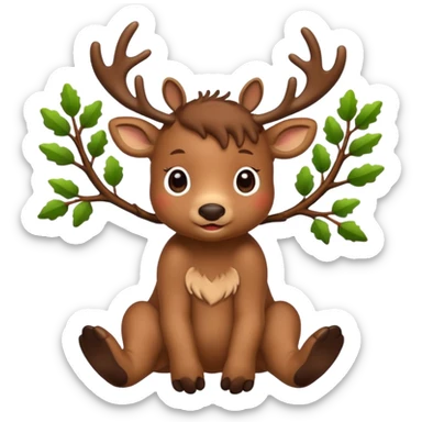 reindeer baby  cute, full body , branches stuck in head sticker