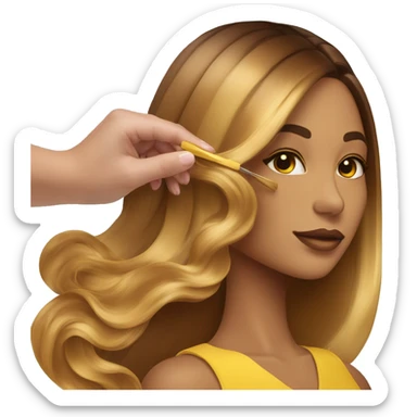 yellow skin stylist doing a balayage to a yellow skin person a caramel balayage sticker