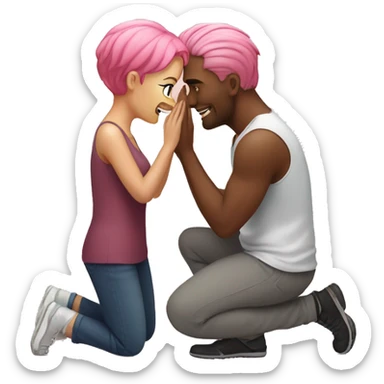 Man on his knees in front of a woman with pink hair sticker