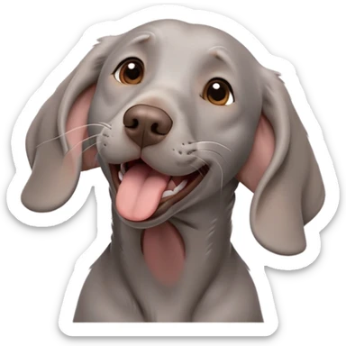 cinematic-cute-yawning-weimaraner-portrait-emoji,-head-tilted-slightly-with-a-dramatic,-wide-open-yawn,-revealing-a-sleek grey fur-with-a-subtle-shimmer,-floppy-ears-slightly-drooping,-round-brown-eyes-barely-open-in-drowsy sticker