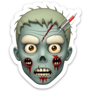 zombie with a needle stuck in its head, expressive face, emoji style, no background sticker