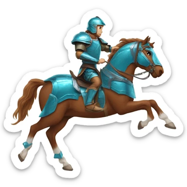 Chestnut brindle horse running galloping wearing blue and cyan armour  sticker