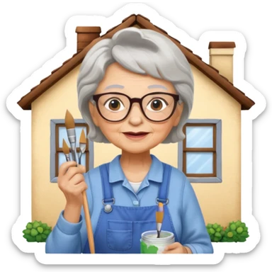 Grandma is painting an house sticker