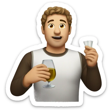 Guy drinking wines and eating egg roll sticker