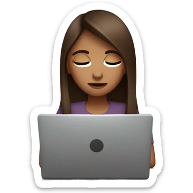 Brown straight hair girl at laptop with headache sticker