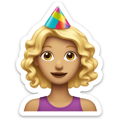 Blonde girl wearing birthday hat  sticker