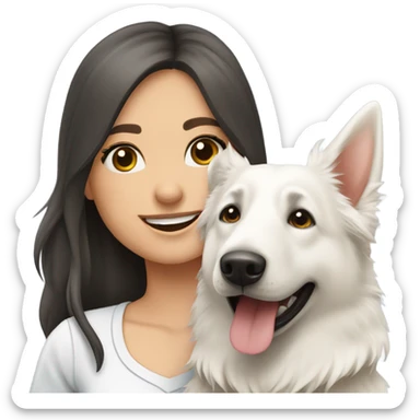 Happy white Swiss Shepherd  with brunette girl sticker
