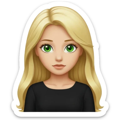 Woman with green eyes  and long blonde hair wearing a black dress sticker