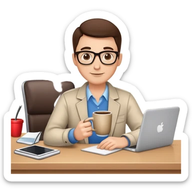cool teacher with a coffee mug casual clothes sitting at a desk sticker