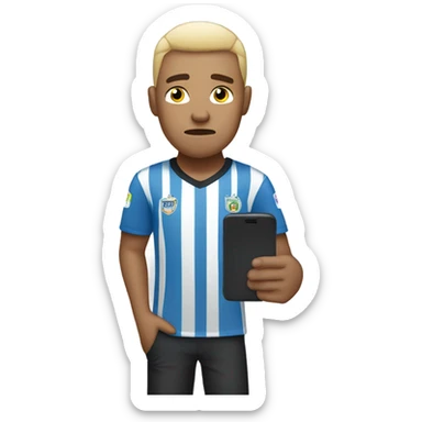 light skin sad soccer fan looking at his phone sticker