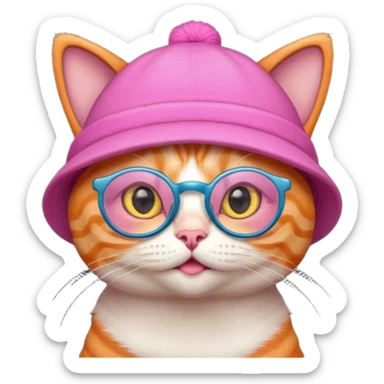orange alien cat with pink hat  and spectacles sticker