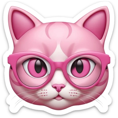 A 3D cartoon rose-pink cat-eye spectacle with glossy curved frames and soft reflections, feminine Memoji-style rendering. sticker