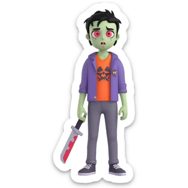 boy zombie with black hair edgar and emo sticker