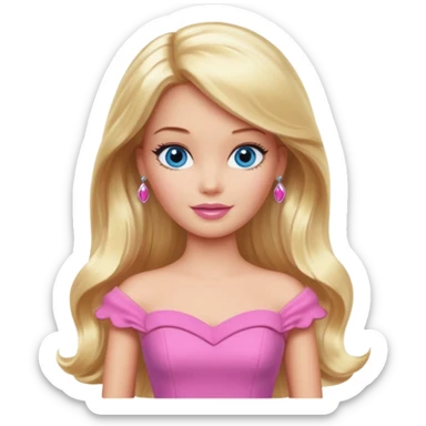 barbie, long blonde hair, pink dress, with blue eyes,different dress sticker
