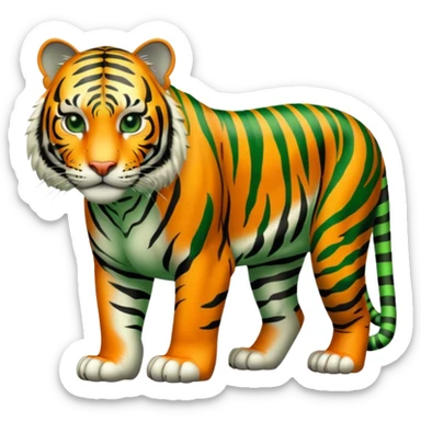 powerful green tiger on all fours, black stripes, no orange sticker