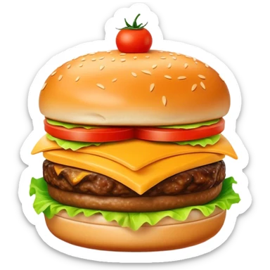 Cinematic Realistic Cheeseburger Dish Emoji, showcasing a juicy burger layered with cheese, lettuce, and tomato on a toasted bun rendered with lifelike detail and vibrant, inviting lighting. sticker