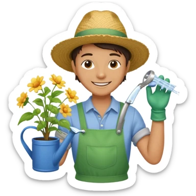 gardener holding watering pot sticker