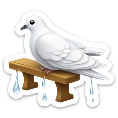 A dove sitting on a bench, hitting its knee with its wing, laughing to tears with water dripping from its eyes. sticker