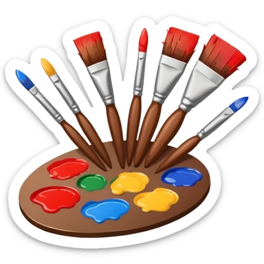 STICKER PINCEAUX ROUGE ET BRUN AVEC PALETTE DE PEINTURE ET TACHE DE PEINTURE sticker