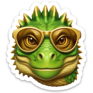 rich capitalist iguana head with golden glossy sunglasses sticker