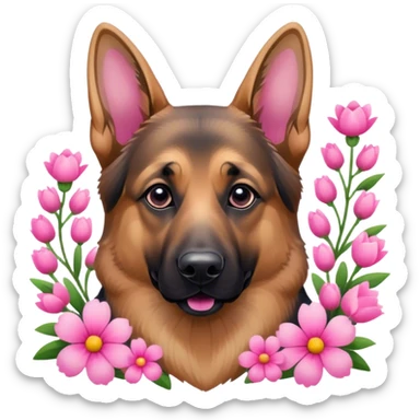 German Shepherd viele Blumen pink  sticker