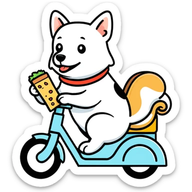 Dog on a bike eating a sandwich  sticker