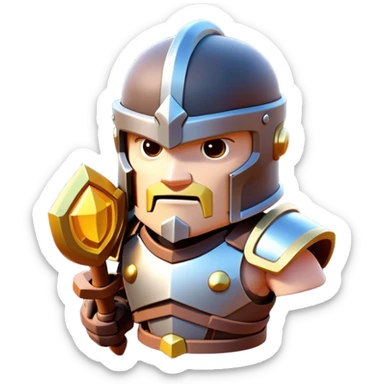 Clash of Clans aesthetic: Cinematic Playful 3D Isometric Armor Portrait Emoji, rendered in a 3D vector-style similar to standard emojis with minimal shading and bold, simplified shapes. A compact, distinct form with signature details, softly glowing with a fantasy RPG magic charm. Simplified yet unmistakably iconic, highly detailed and consistent, glowing with a soft radiance and high shine. Stylized with a touch of heroic grandeur and a soft glowing outline, capturing the essence of a beloved gaming relic with a friendly, playful manner! sticker