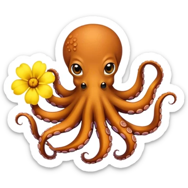 Cute octopus holding flower sticker