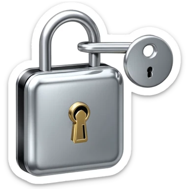 A chrome silver lock and key emoji, smooth metallic surfaces, glossy reflections, luxury swag vibe, minimal iOS emoji style, centered on clean white background sticker