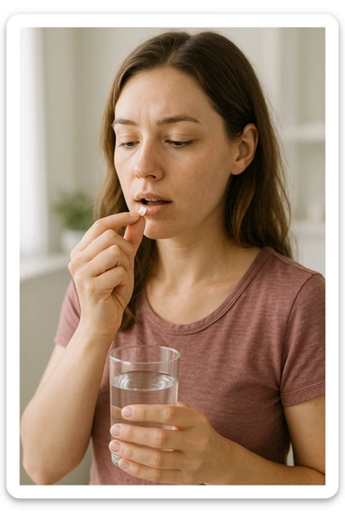 donna che prende pillola per il suo ciclo mestruale. immagine 4k sticker