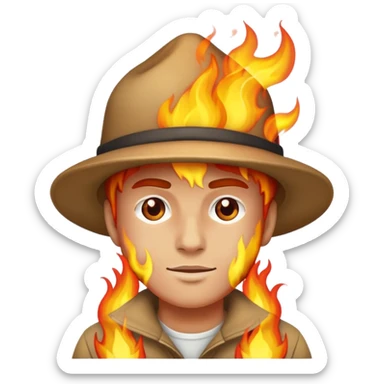 man with a hat on fire  sticker
