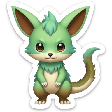 Pastel warm colorful-green-brown-gradient anime-styled edgy cool badass cute random Fakémon-creature, with random markings, full body sticker